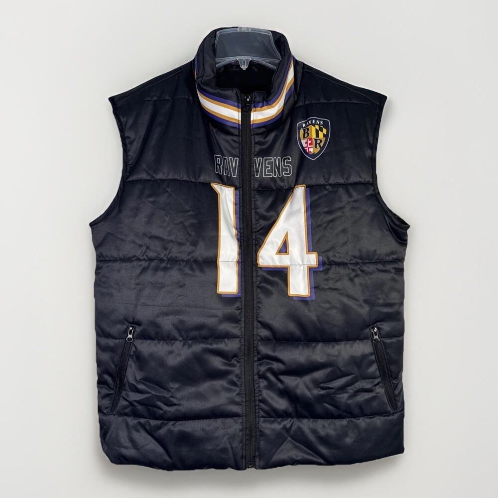 Baltimore Ravens Men's L Puffer Vest Lamar Jackson #14 NFL Football Fan Gear